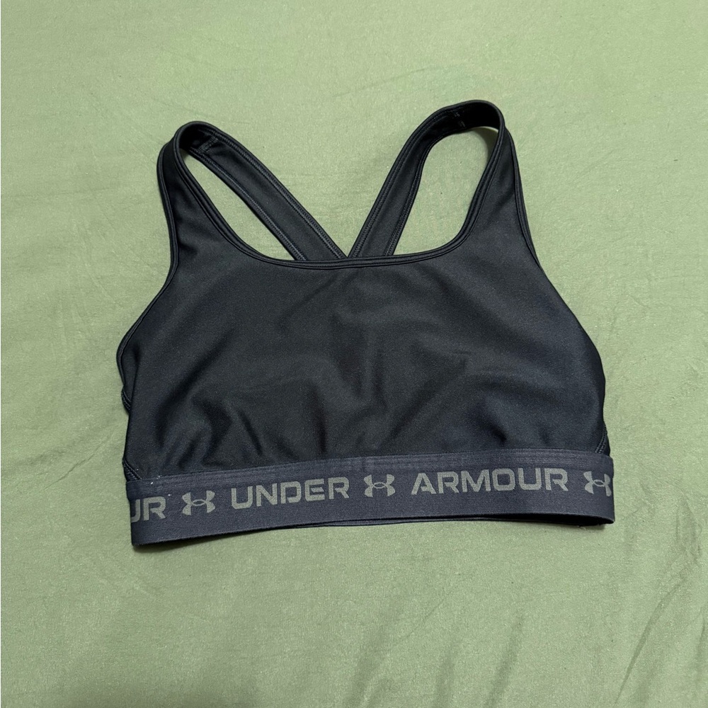 Under Armour Black and Gray Athletic Sports Bra with Logo Band